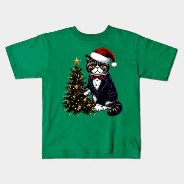 Exotic Shorthair Cat Christmas Kids T-Shirt by Graceful Designs